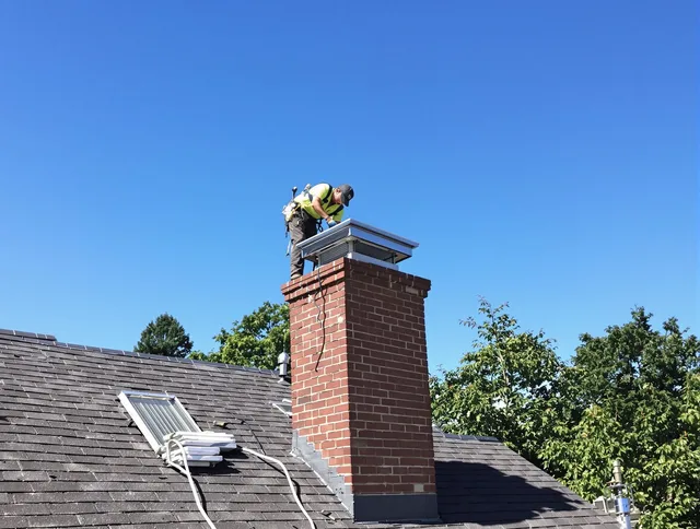 Buena Park Chimney Sweep technician measuring a chimney cap in Buena Park, CA