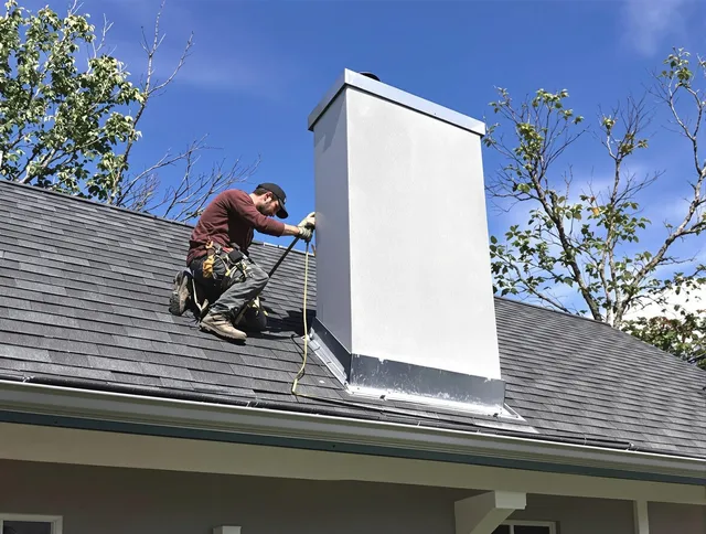 Buena Park Chimney Sweep team member finishing chimney construction in Buena Park, CA