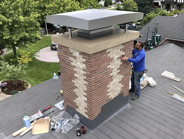 Buena Park Chimney Sweep team working on a custom chimney remodel in Buena Park, CA