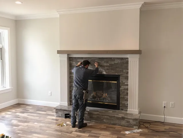 Buena Park Chimney Sweep finishing a custom fireplace install in Buena Park, CA